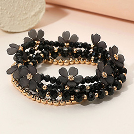 5PCS - Floral Faceted Beaded Stretch Multi Layered Bracelets