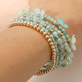 5PCS - Floral Faceted Beaded Stretch Multi Layered Bracelets