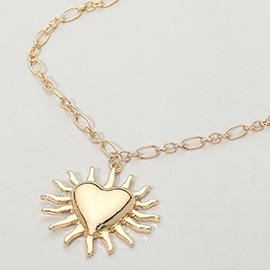 Bold Metal Radiant Heart Sunburst Pendant Necklace