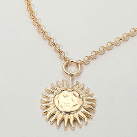 Bold Metal Radiant Sunburst Pendant Necklace