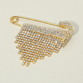 Rhinestone Paved Fringe Safety Pin Design Pin Brooch