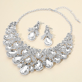 Teardrop Stone Cluster Embellished Bib Statement Evening Necklace