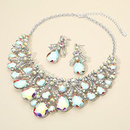 Teardrop Stone Cluster Embellished Bib Statement Evening Necklace