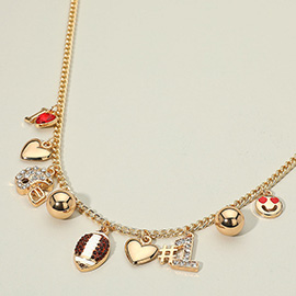 Heart Smile Number One Football Charm Station Necklace