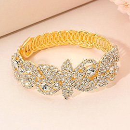 Rhinestone Paved Floral Leaf Adjustable Evening Bracelet