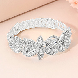 Rhinestone Paved Floral Leaf Adjustable Evening Bracelet