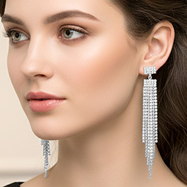 Long Rhinestone Tassel Fringe Evening Earrings