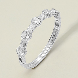 Round CZ Stone Accent Metal Rope Hinged Bangle Bracelet