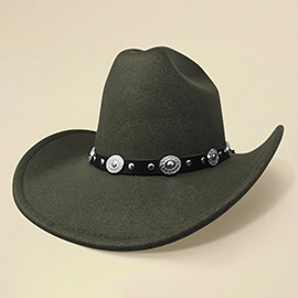 Faux Leather Metal Concho Band Western Cowboy Hat