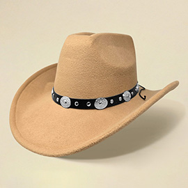 Faux Leather Metal Concho Band Western Cowboy Hat