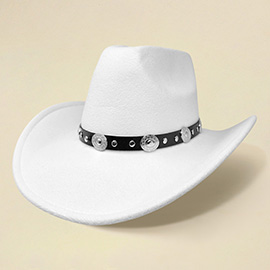 Faux Leather Metal Concho Band Western Cowboy Hat