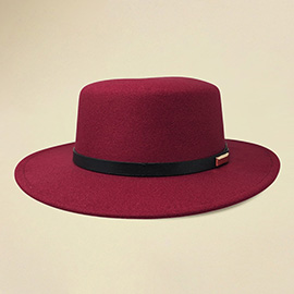 Faux Leather Band Accent Wide Brim Felt Hat