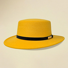 Faux Leather Band Accent Wide Brim Felt Hat