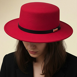 Faux Leather Band Accent Wide Brim Felt Hat