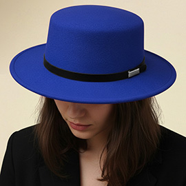 Faux Leather Band Accent Wide Brim Felt Hat