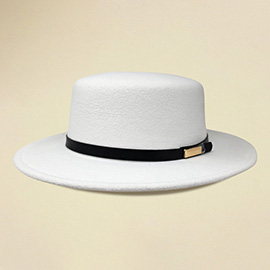 Faux Leather Band Accent Wide Brim Felt Hat