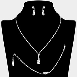 Teardrop CZ Stone Pendant Accent Rhinestone Paved Jewelry Set