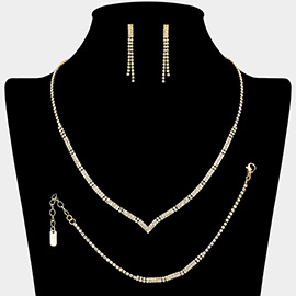 Rhinestone Paved Bar Link V Shaped Jewelry Set
