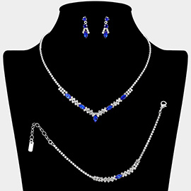 Marquise Stone Cluster Accent Rhinestone Paved Jewelry Set