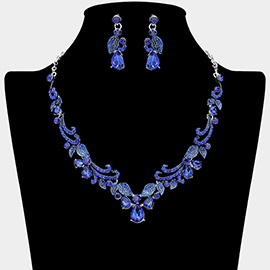 Teardrop Stone Cluster Embellished Rhinestone Paved Leaf Vine Necklace