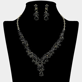Teardrop Stone Cluster Embellished Rhinestone Necklace