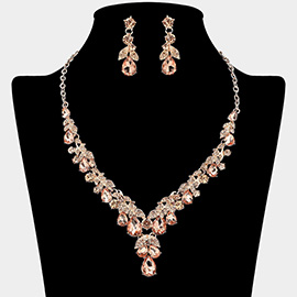Teardrop Stone Cluster Embellished Rhinestone Necklace