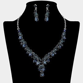 Teardrop Stone Cluster Embellished Rhinestone Necklace