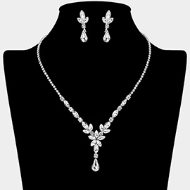 Teardrop Stone Accent Marquise Flower Stone Cluster Rhinestone Paved Necklace