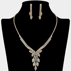 Rhinestone Paved Marquise Leaf Drop Necklace