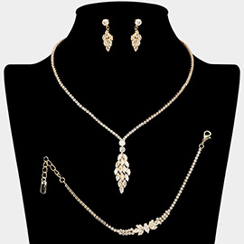 Marquise CZ Stone Cluster Chandelier Pendant Accent Rhinestone Paved Jewelry Set