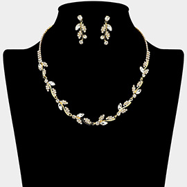 Marquise Stone Cluster Rhinestone Paved Vine Necklace