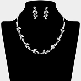Marquise Stone Cluster Rhinestone Paved Vine Necklace
