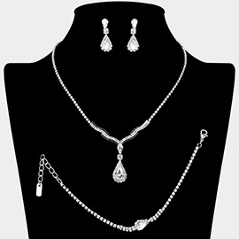 Teardrop Stone Pendant Accent Rhinestone Paved Jewelry Set