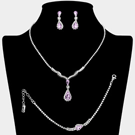 Teardrop Stone Pendant Accent Rhinestone Paved Jewelry Set
