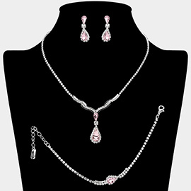 Teardrop Stone Pendant Accent Rhinestone Paved Jewelry Set