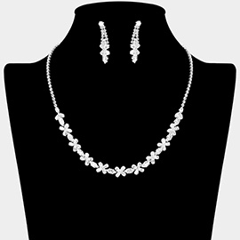 Flower CZ Stone Cluster Link Rhinestone Paved Necklace