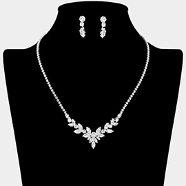 Marquise CZ Stone Cluster Accent Rhinestone Necklace