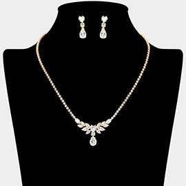 Teardrop CZ Stone Cluster Accent Marquise Stone Rhinestone Paved Necklace