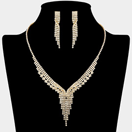 Rhinestone Paved Fringe Accent V Shaped Necklace