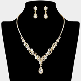 Teardrop Stone Cluster Accent Rhinestone Paved Y Shape Necklace