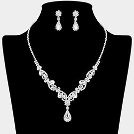 Teardrop Stone Cluster Accent Rhinestone Paved Y Shape Necklace