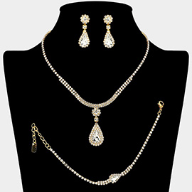 Teardrop Stone Pendant Rhinestone Paved Necklace