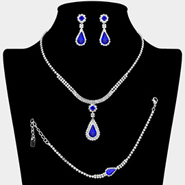Teardrop Stone Pendant Rhinestone Paved Necklace