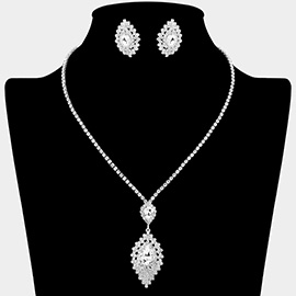 Teardrop Stone Center Rhinestone Paved Pendant Accent Necklace