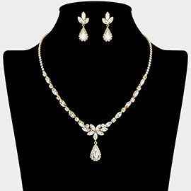 Teardrop Stone Cluster Pendant Accent Marquise Floral Rhinestone Paved Necklace
