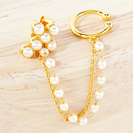 Gold Dipped Pearl Cross Chain Ear Cuff Earrings
