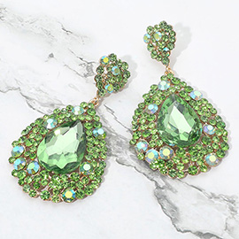 Teardrop Pointed Rhinestone Embellished Dangle Evening Earrings