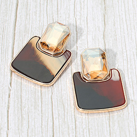 Geometric Stone Accent Printed Resin Plate Drop Earrings
