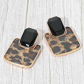 Geometric Stone Accent Printed Resin Plate Drop Earrings