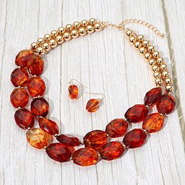 Bold Faceted Pebble Beaded Layered Statement Necklace